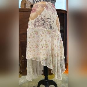 Vintage Women's Express Silk Floral Patchwork Skirt Size Lg